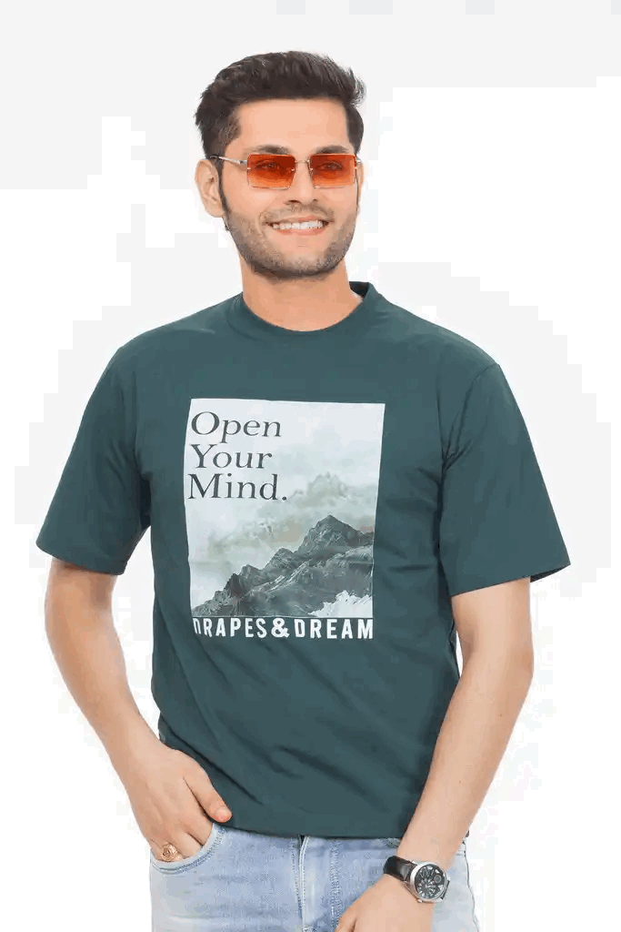 Drapes&Dream Green Men's Oversized Graphic Printed T-Shirt | Round Neck Half Sleeve