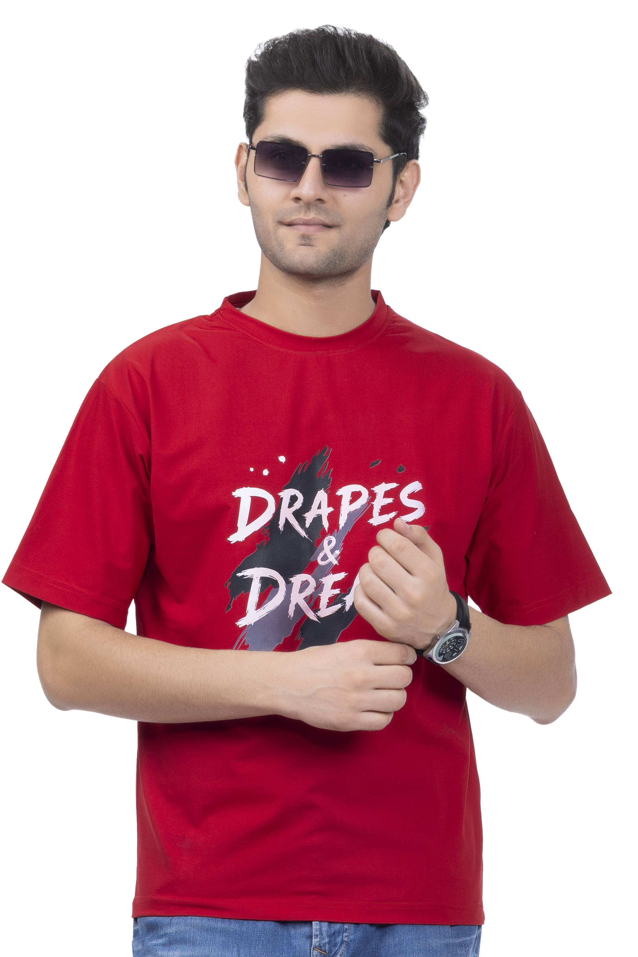Drapes&Dream Red Men's Oversized Graphic Printed T-Shirt | Round Neck Half Sleeve