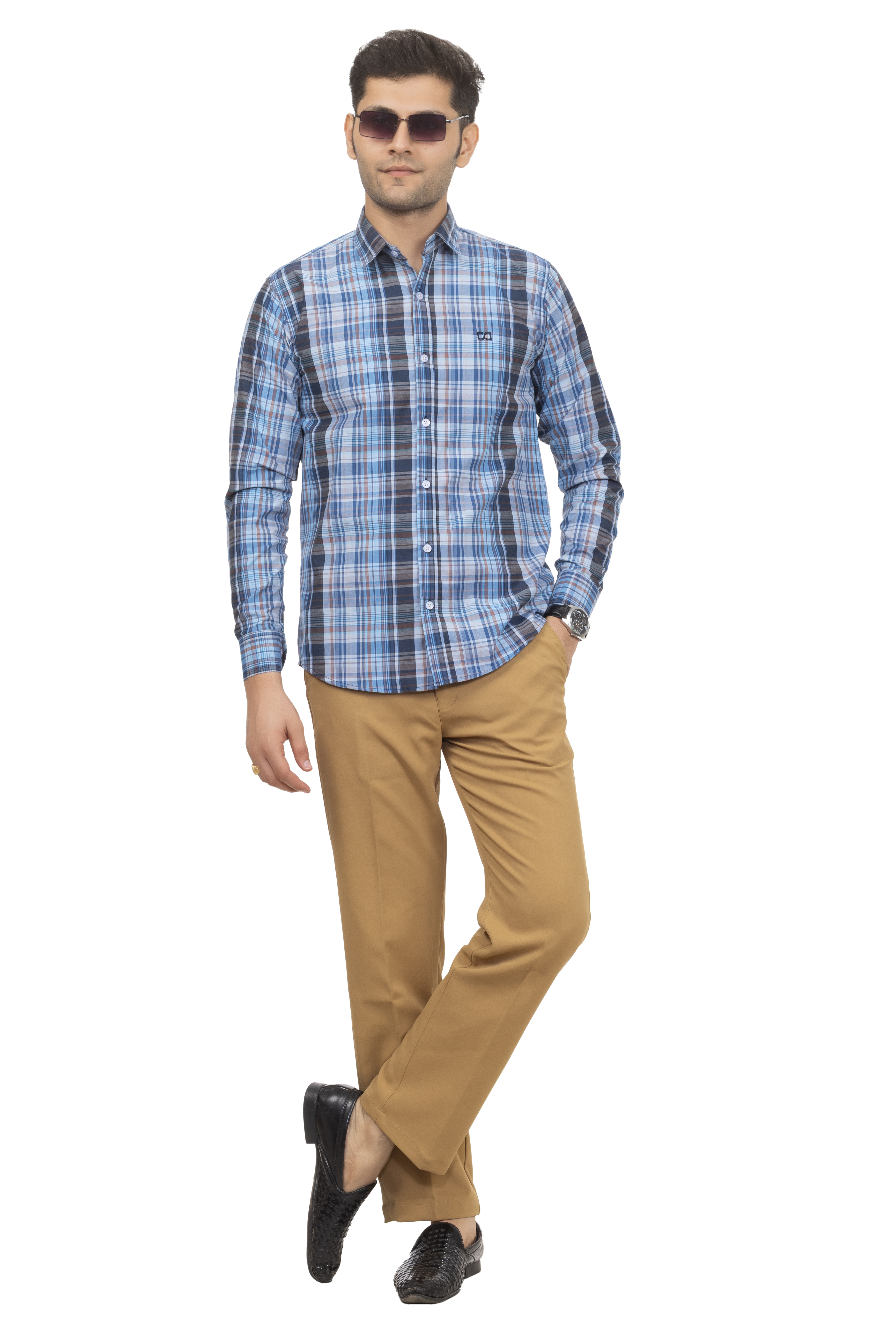 Drapes&Dream Blue Check Casual Men's Shirt