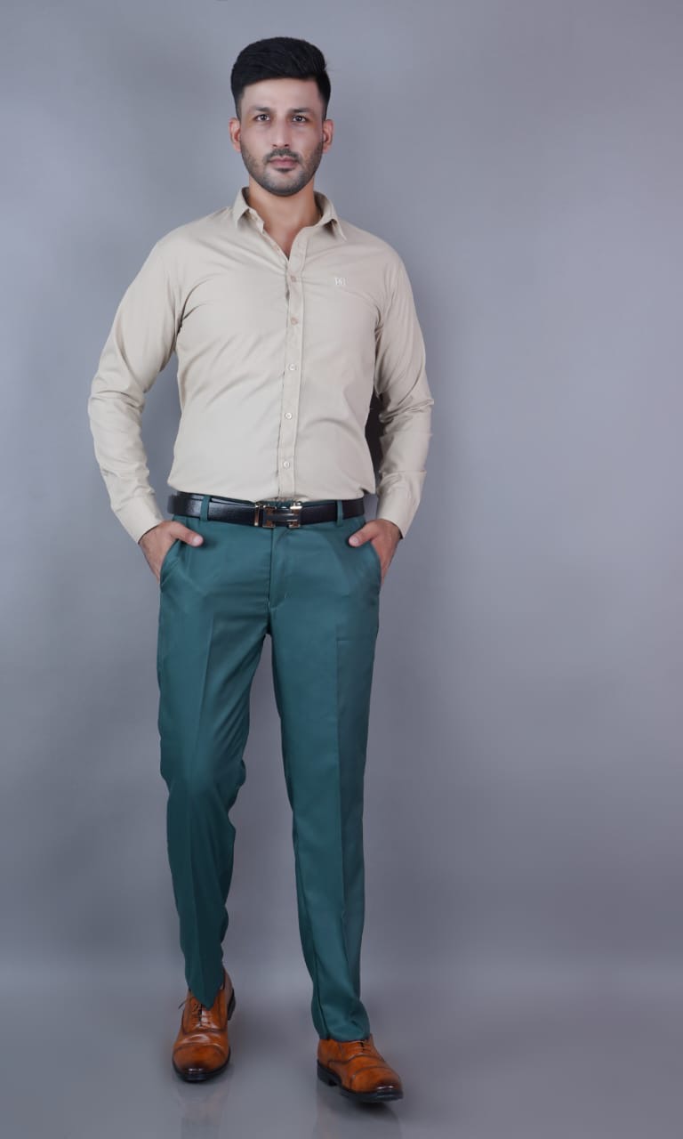 Drapes&Dream Bottle Green Knit Lycra Formal Straight Fit Men's Trouser