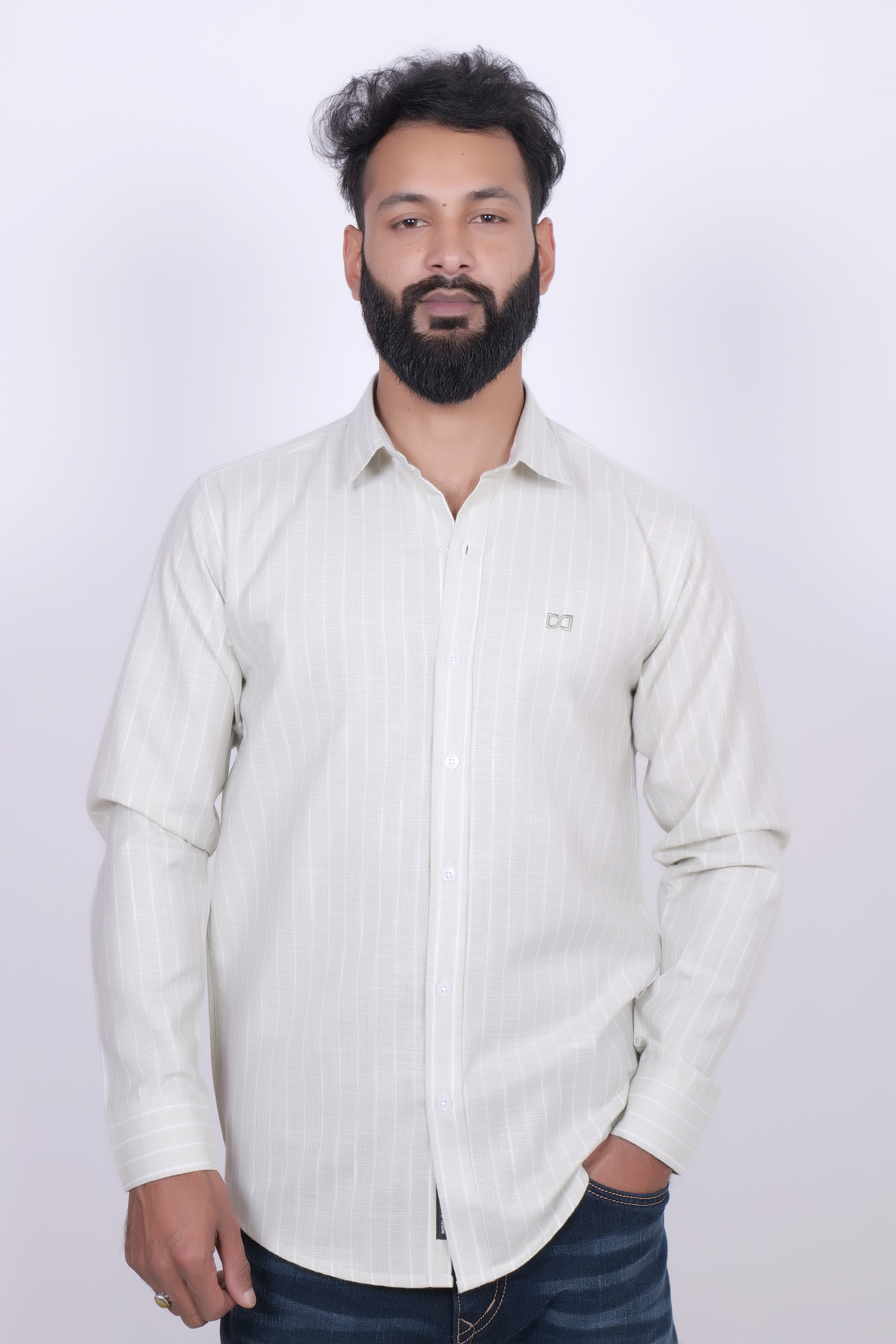 Drapes&Dream Lemon Green Striped Casual Men's Shirt
