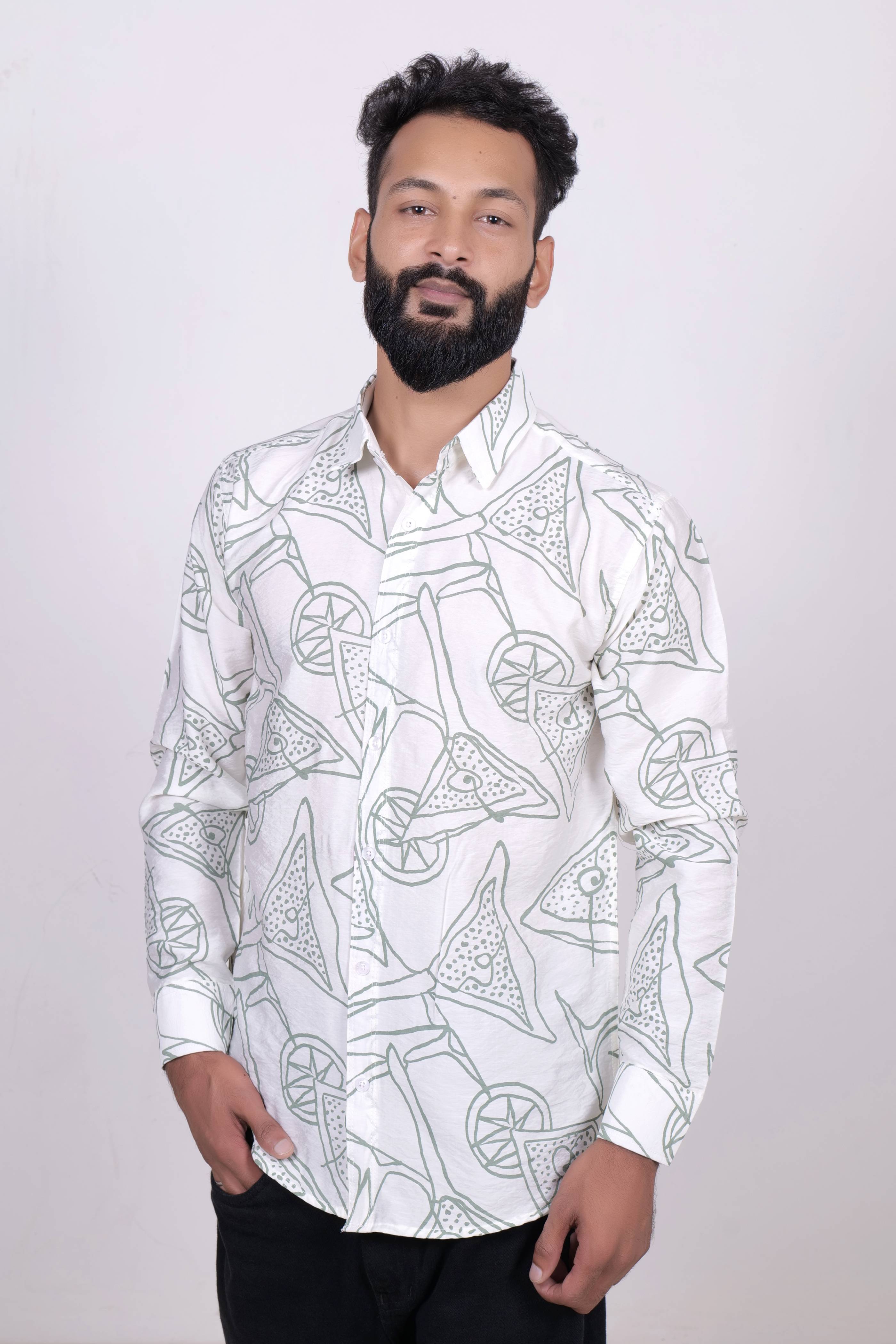Drapes&Dream Green Printed Casual Men's Shirt