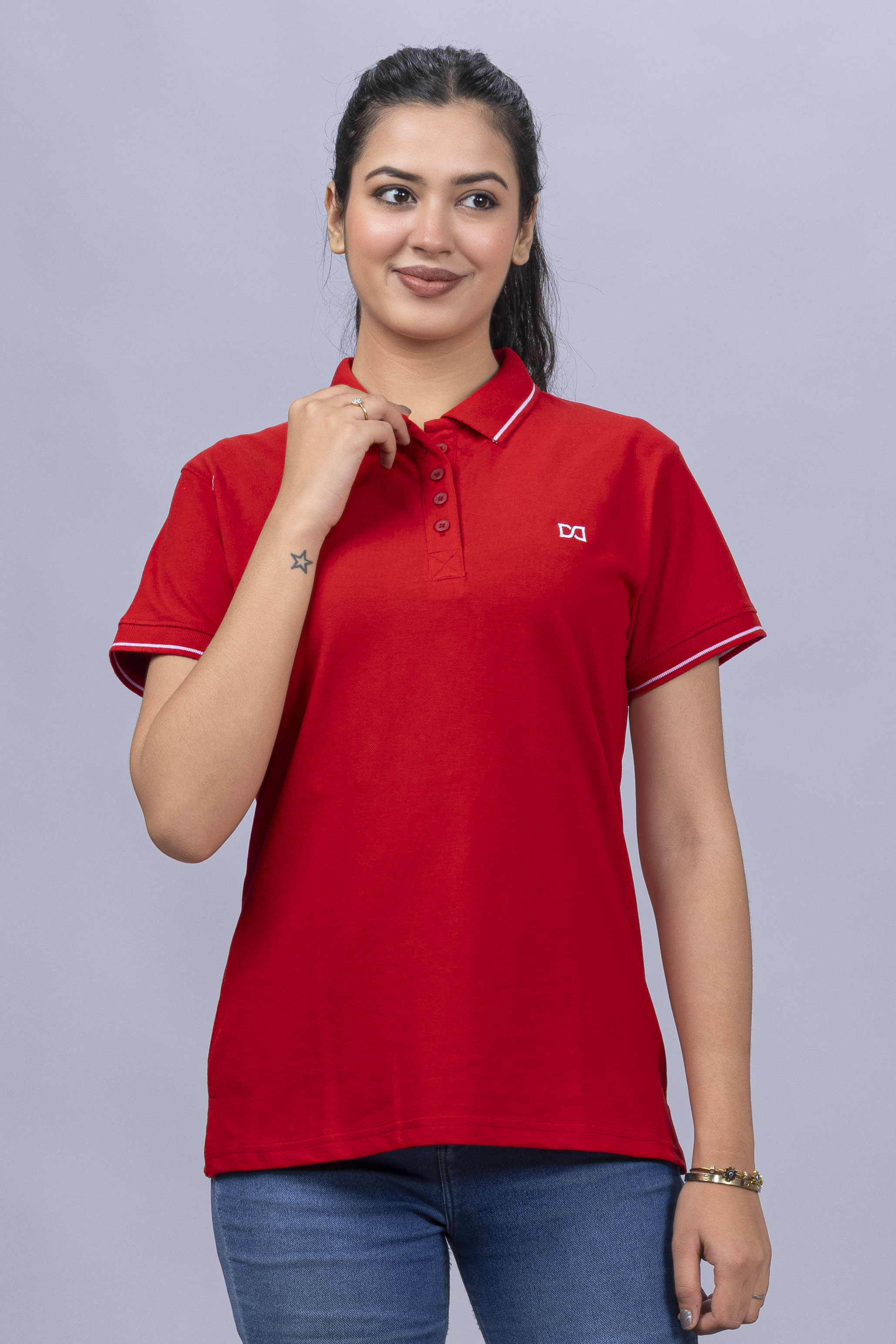 Drapes&Dream Women's Red Polo T-Shirt - Regular Fit Half Sleeve