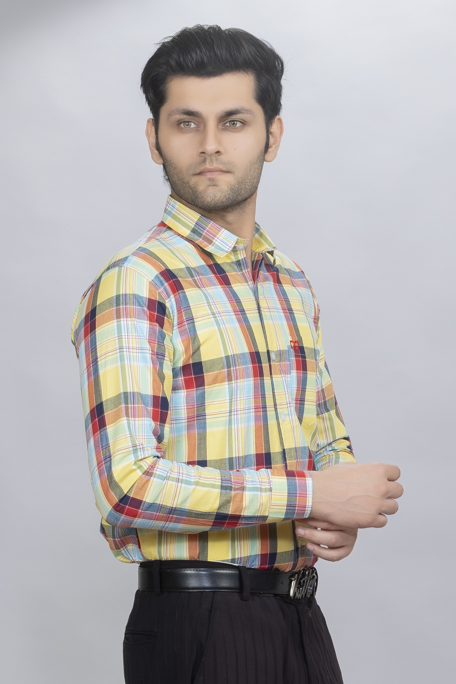 Drapes&Dream Cotton Yellow Check  Casual Men's Shirt