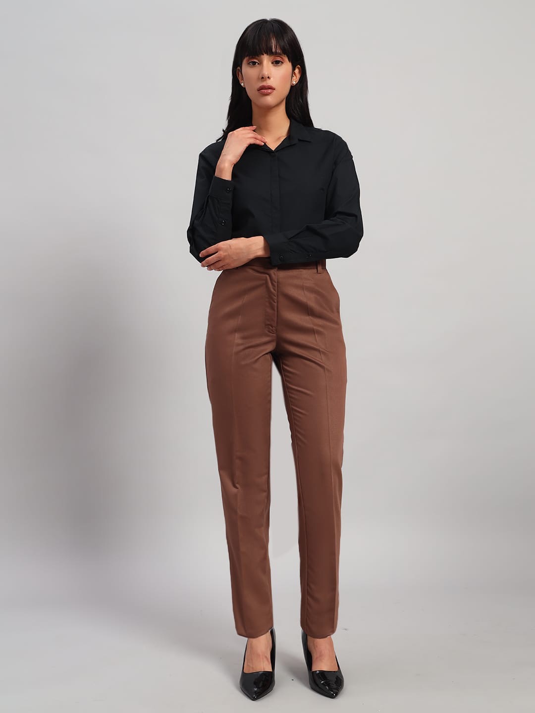 Drapes&Dream Brown Formal Straight Fit Women's Trouser