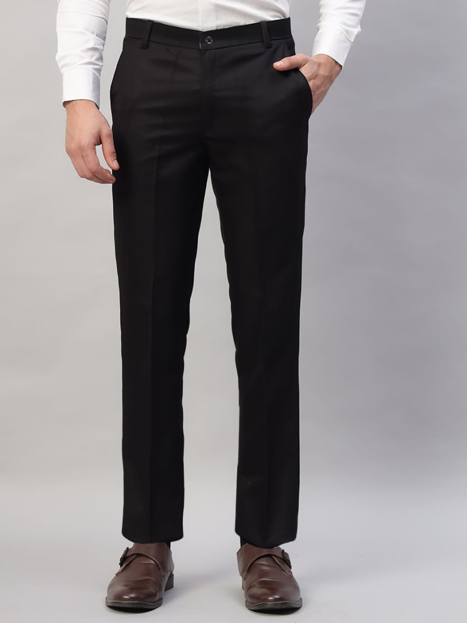 Drapes&Dream Black Formal Straight Fit Men's Trouser