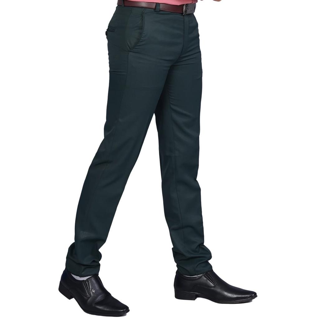 Drapes&Dream Dark Green Straight Fit Formal Men's Trouser