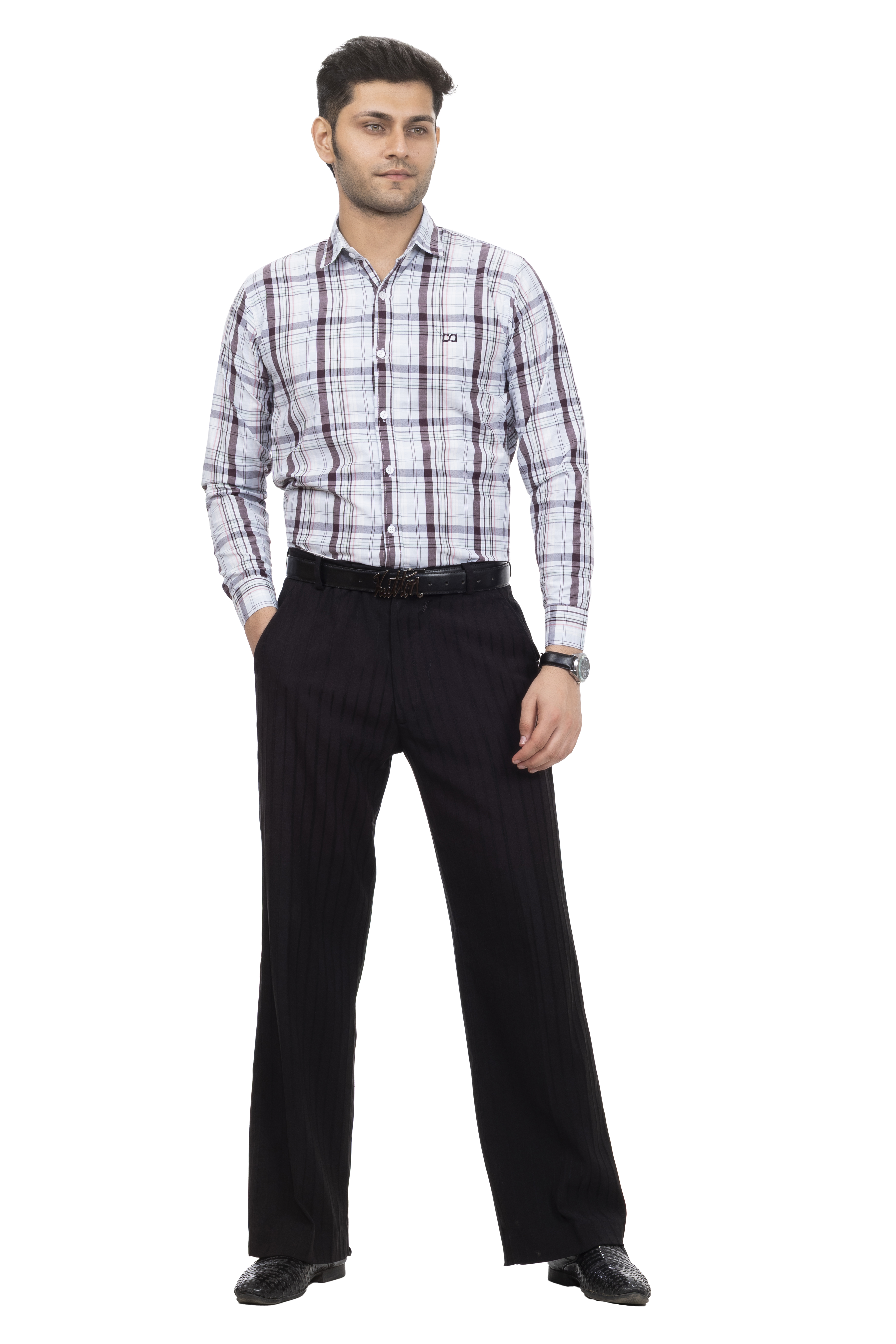 Drapes&Dream Dark Brown-Light Blue Check Casual Men's Shirt