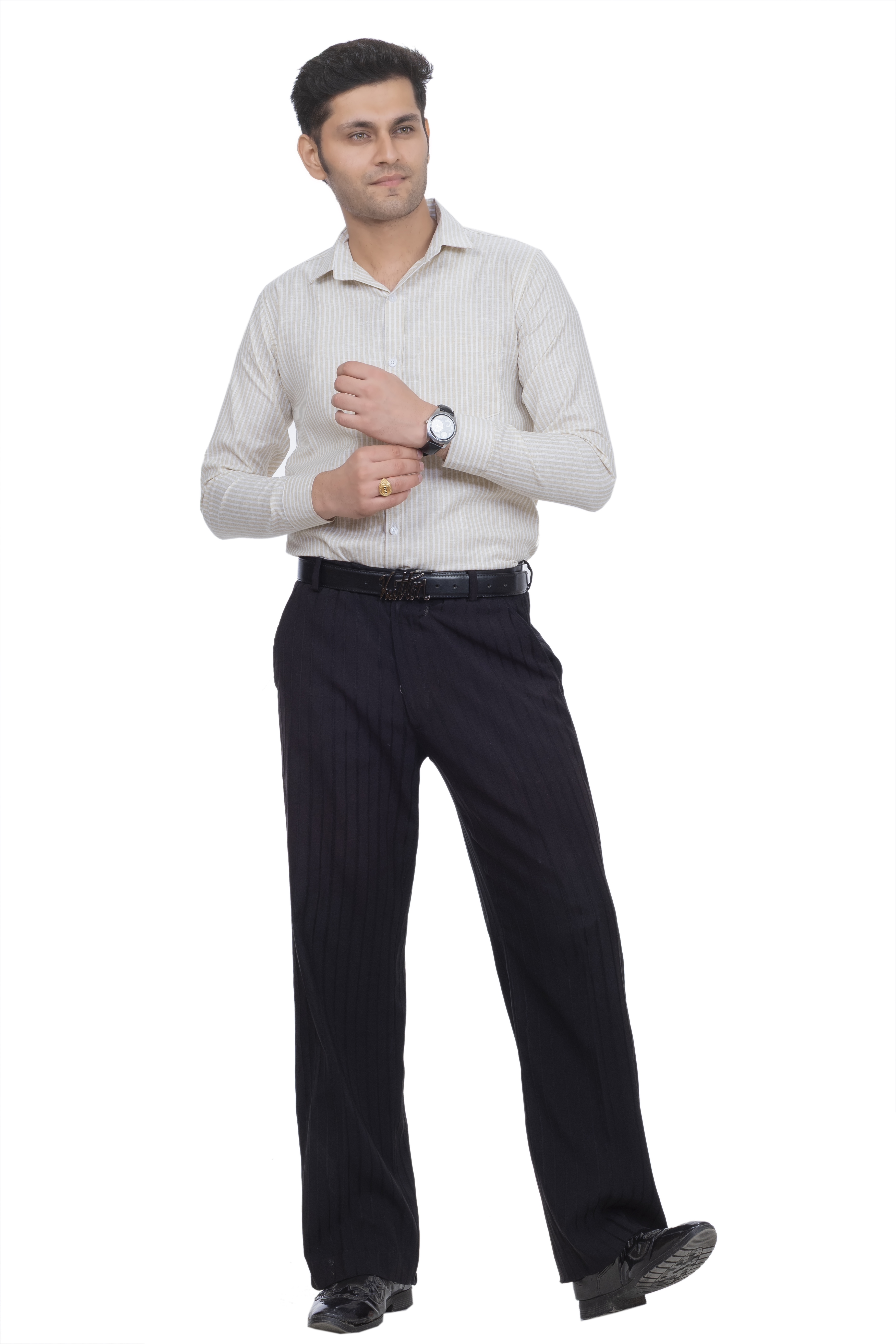 Drapes&Dream Canyon Peach Striped Linen Casual Men's Shirt