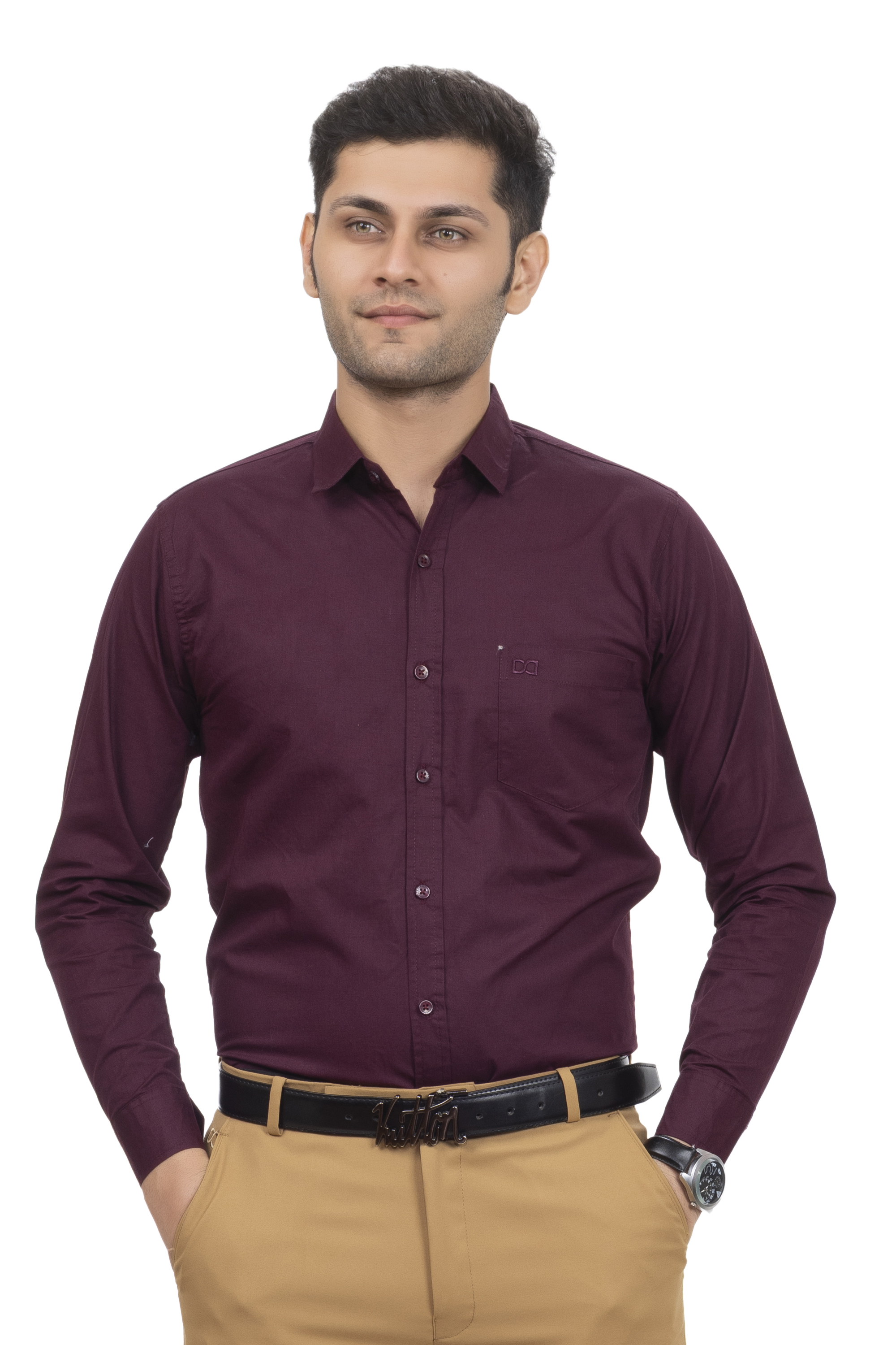 Drapes&Dream Maroon Linen Formal Men's Shirt