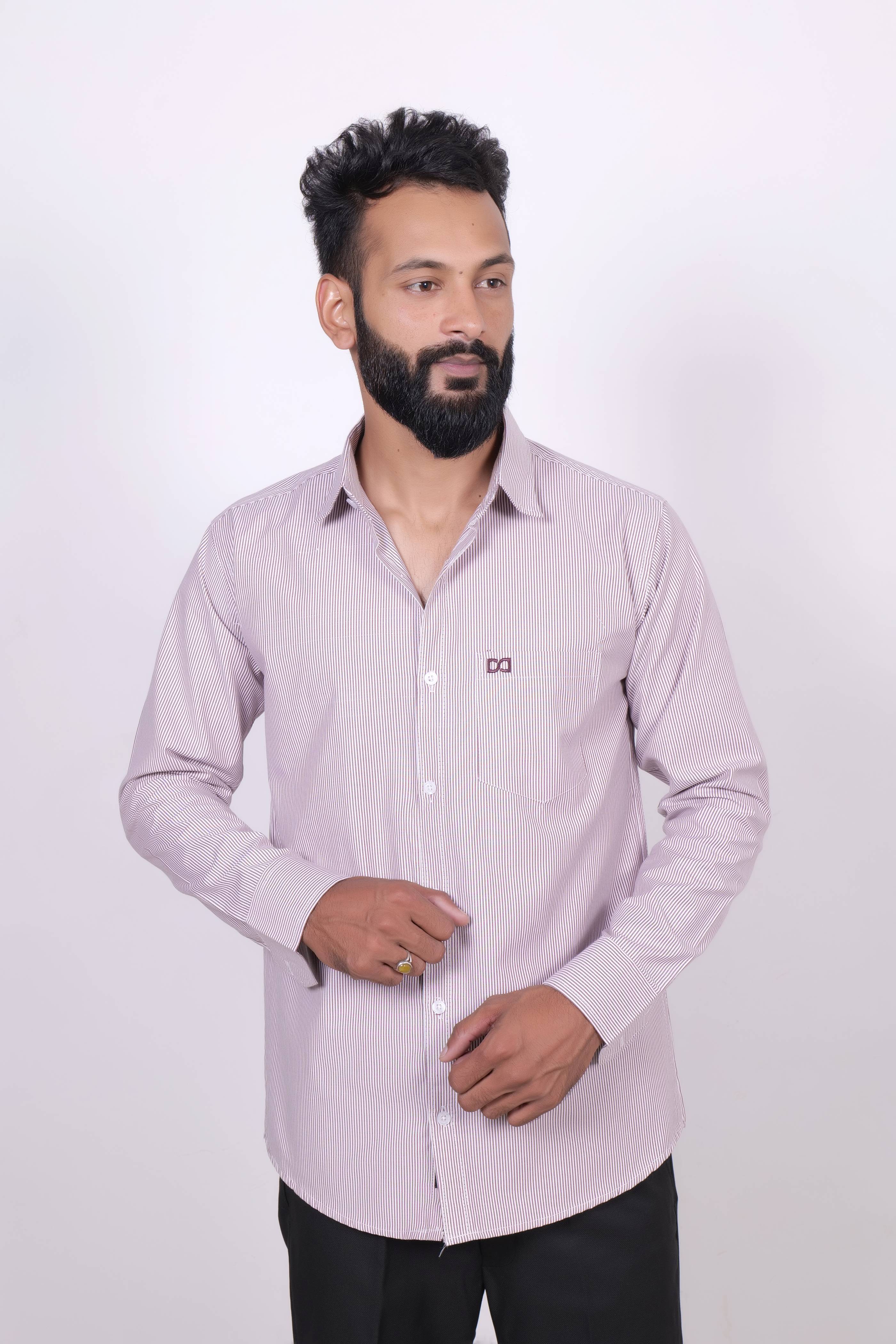 Drapes&Dream Coffee Brown Striped Casual Men's Shirt