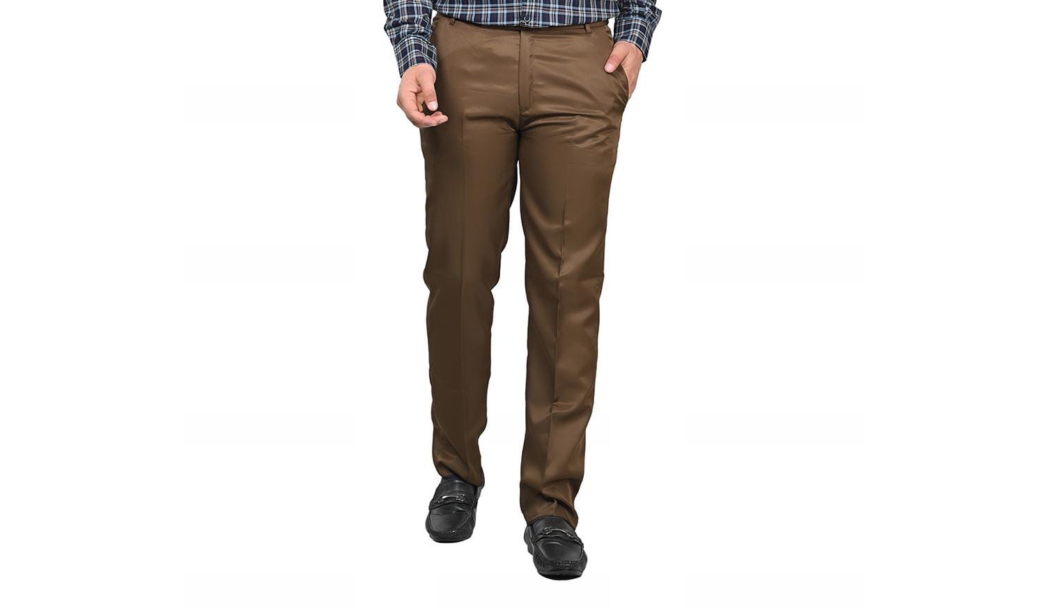 Drapes&Dream Coffee Brown Knit Lycra Formal Straight Fit Men's Trouser