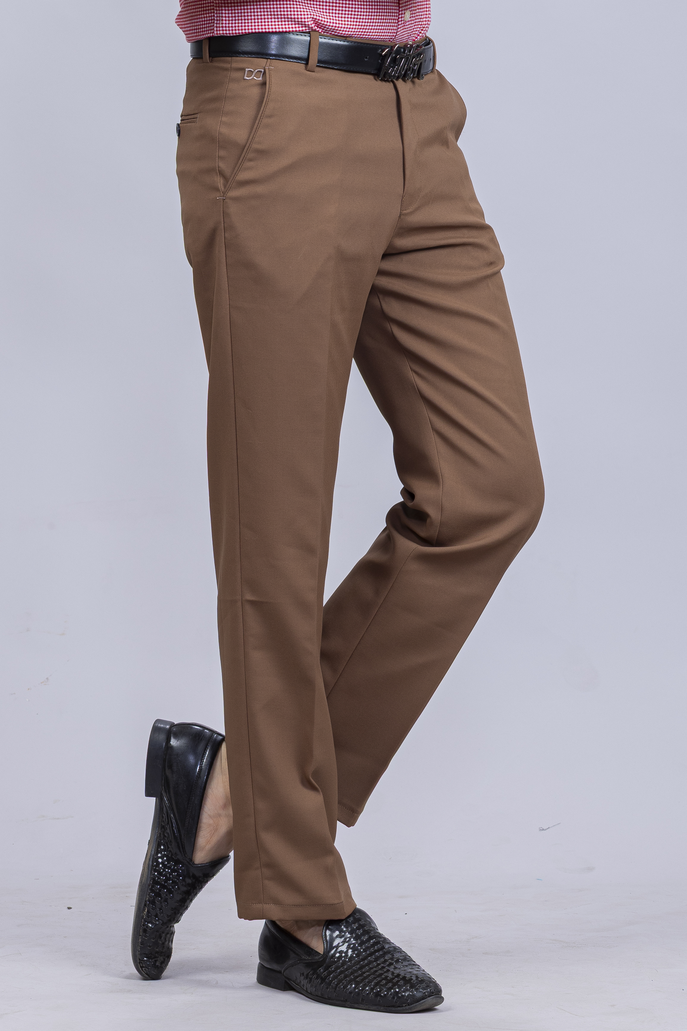 Drapes&Dream Men's Light Brown Straight Fit Formal Trouser