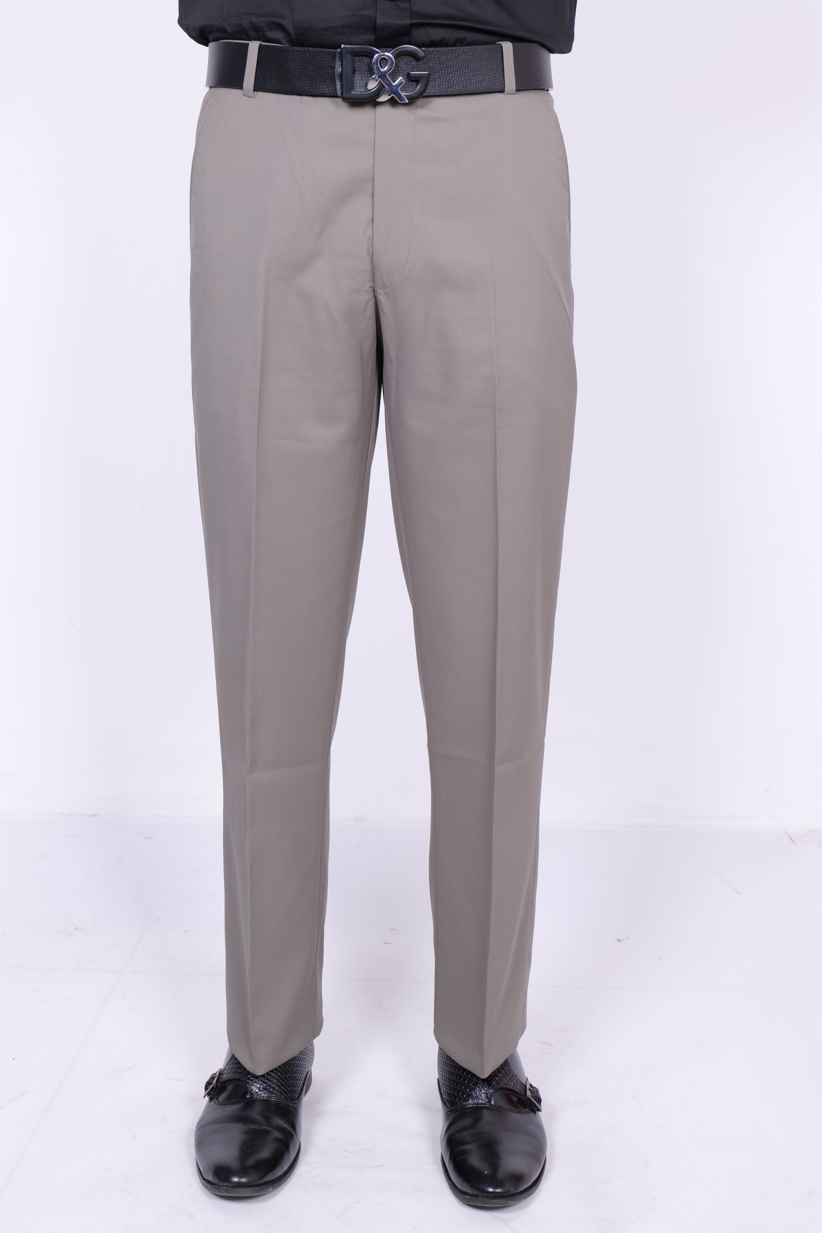 Drapes&Dream Men's Taupe Grey Formal Straight Fit Trouser
