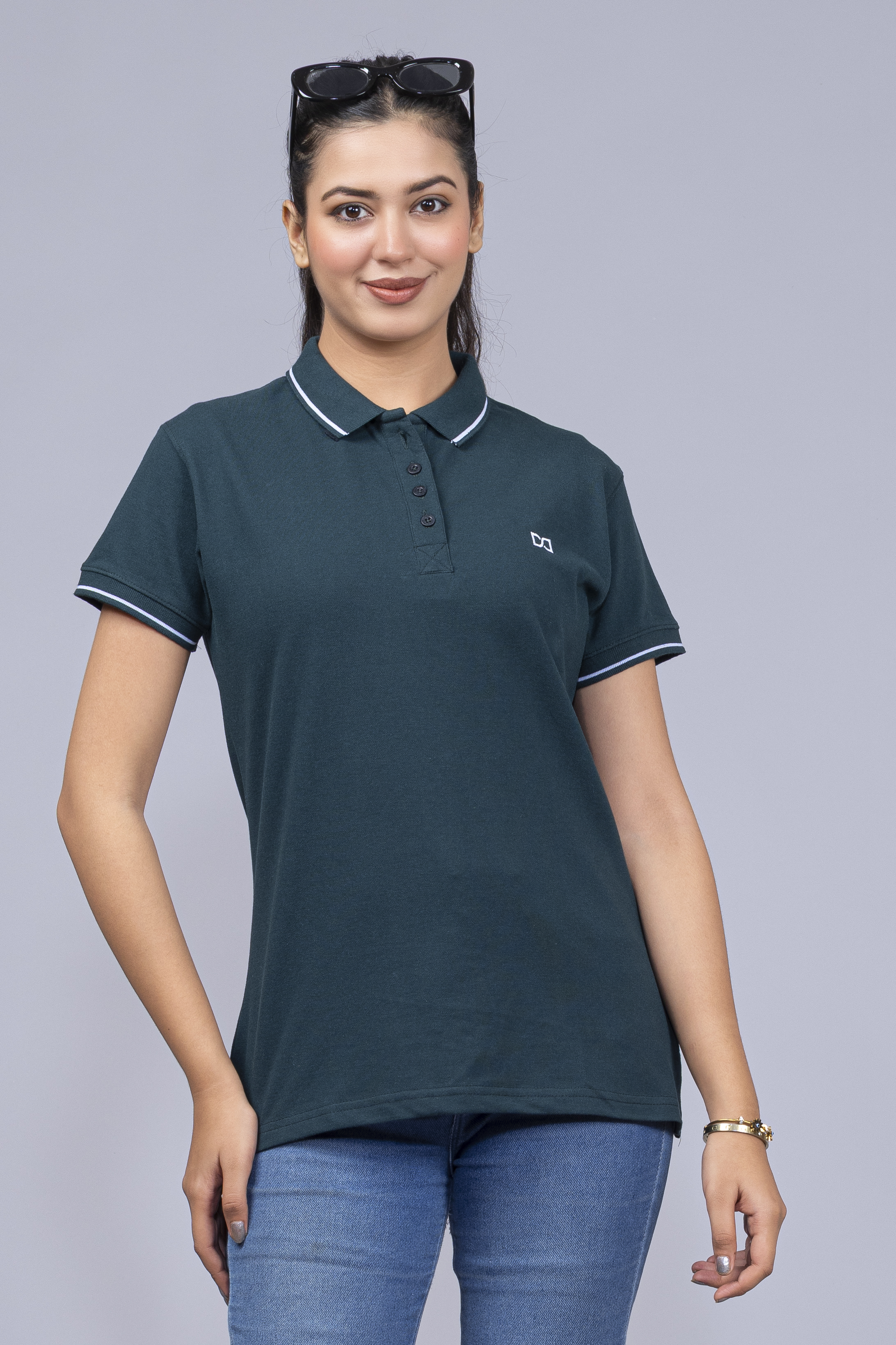 Drapes&Dream Women's Green Polo T-Shirt - Regular Fit Half Sleeve