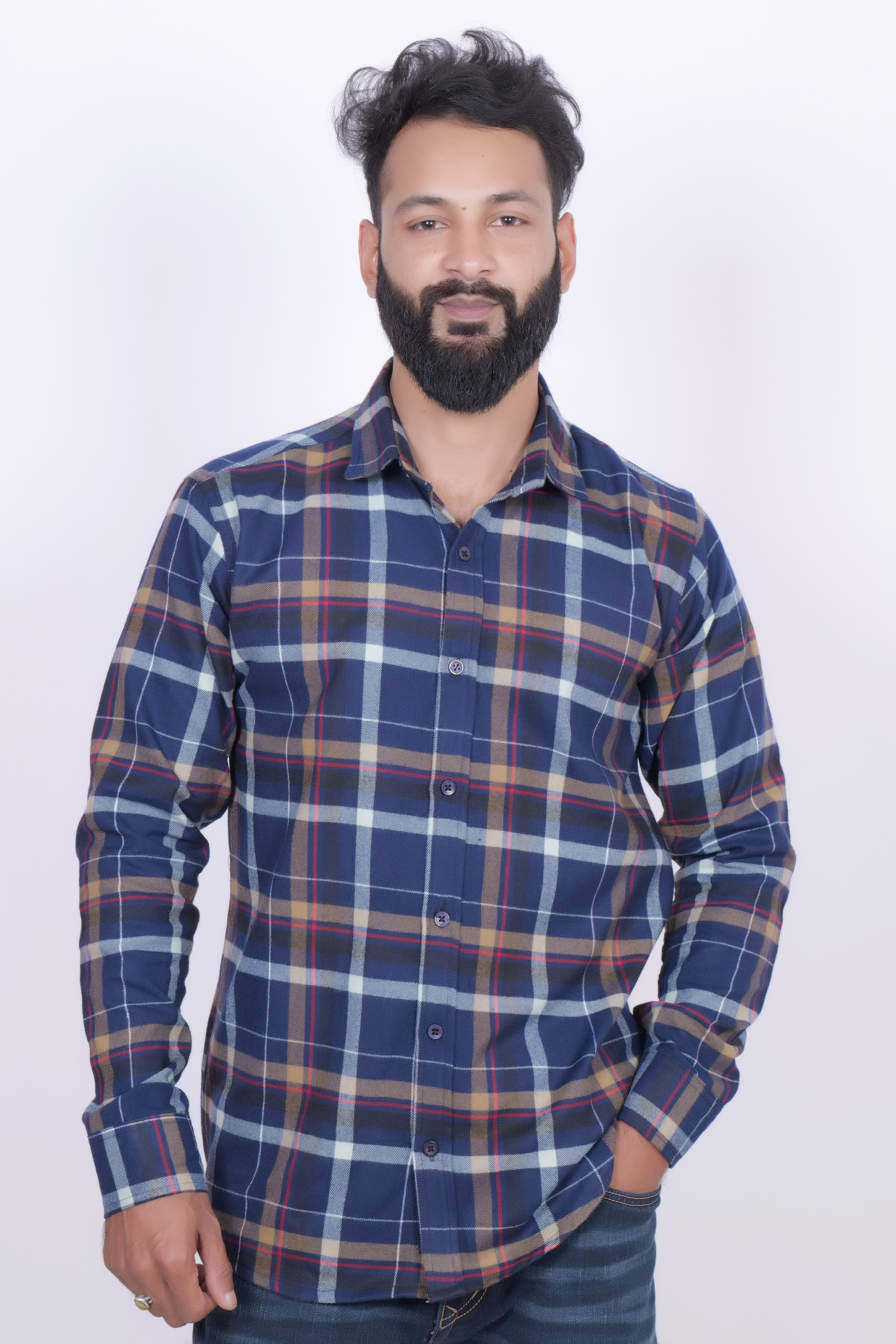 Drapes&Dream Blue Check Casual Men's Shirt