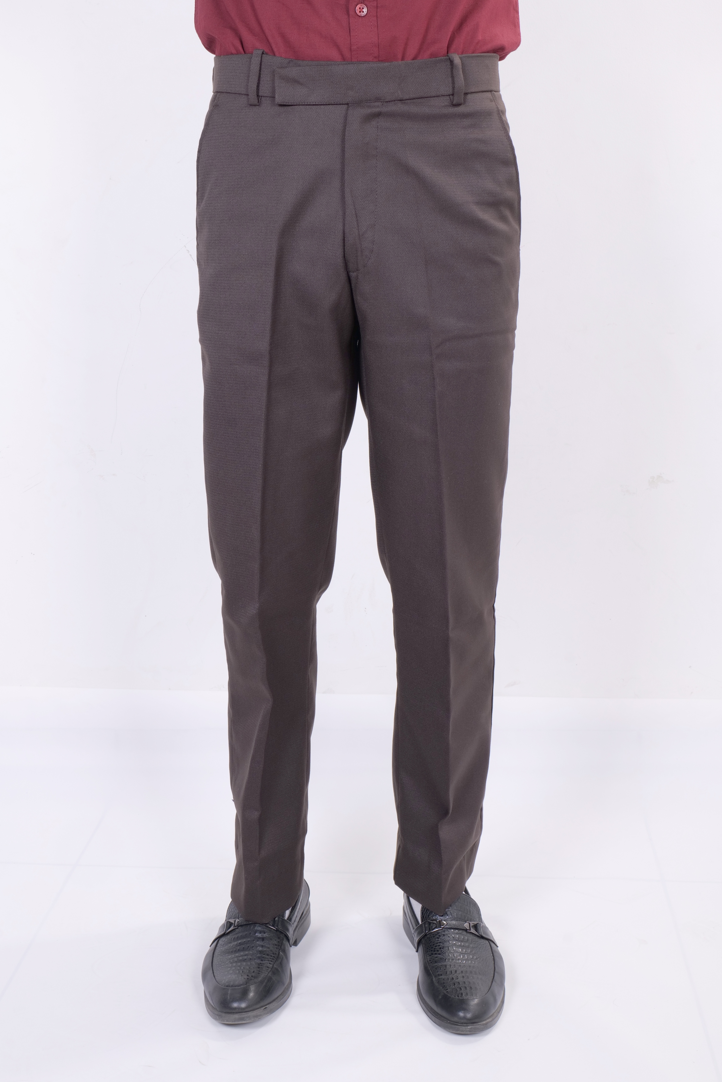 Drapes&Dream Brown-Grey Formal Straight Fit Men's Trouser