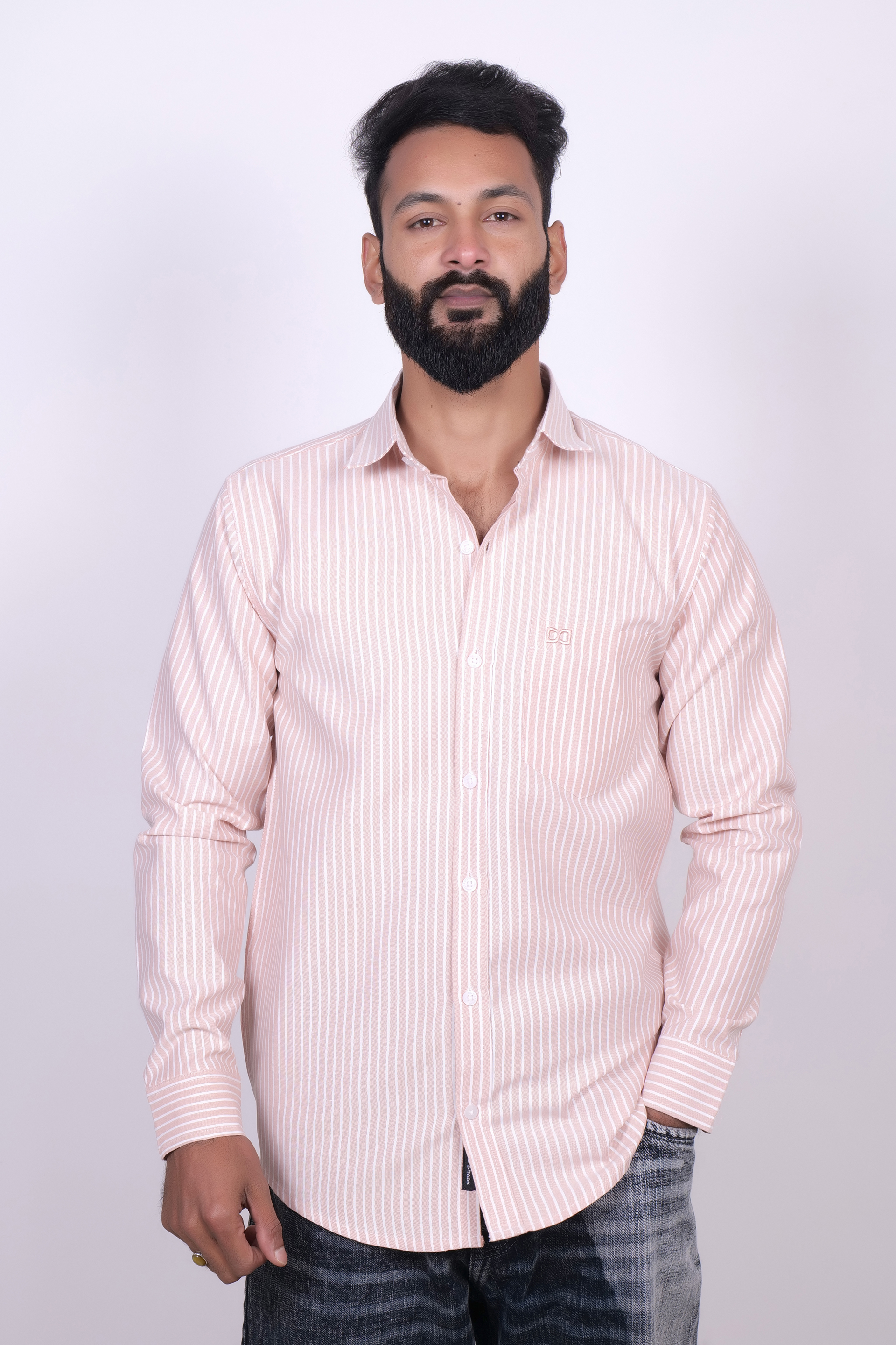 Drapes&Dream Pink Striped Casual Men's Shirt
