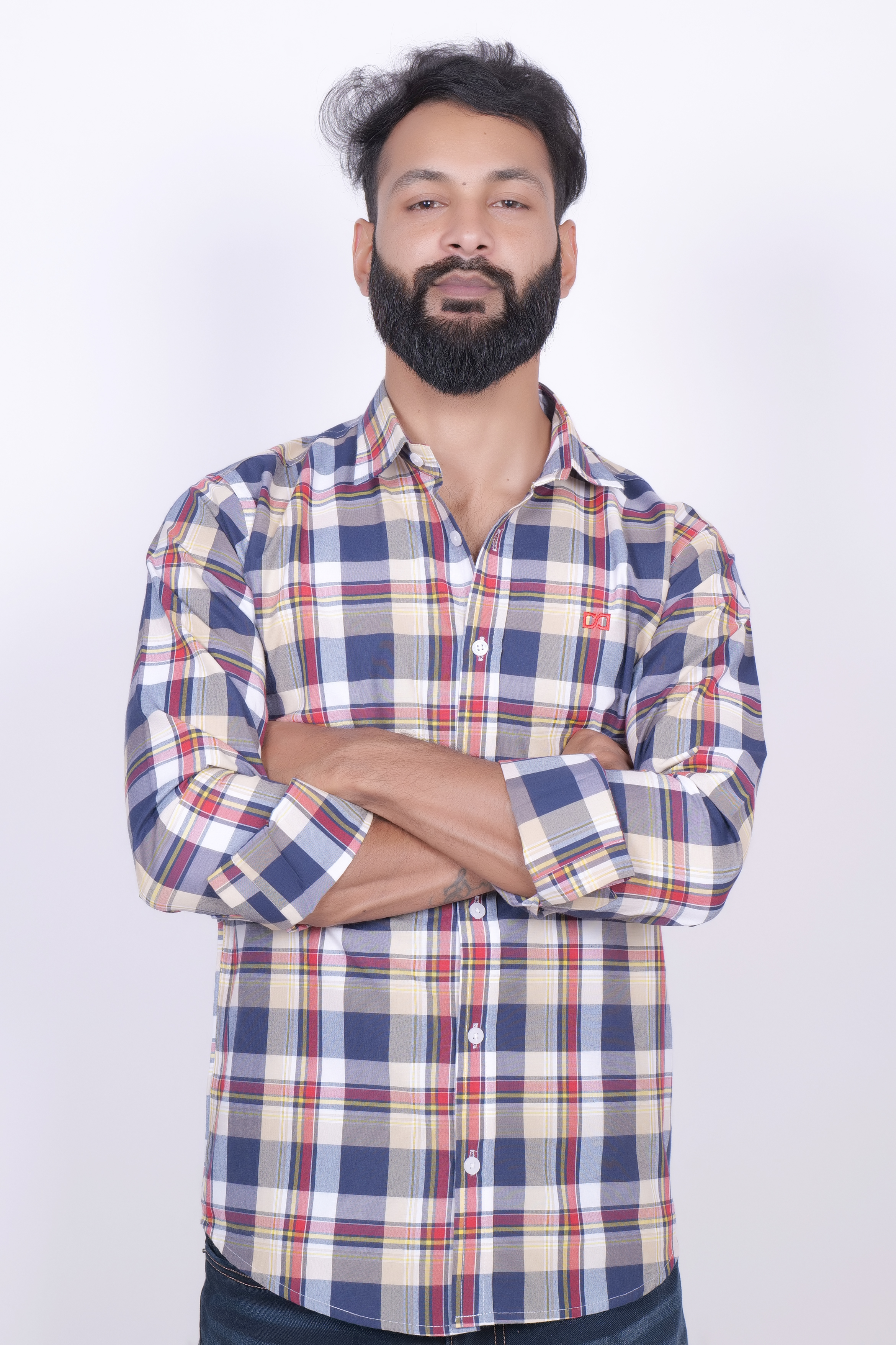 Drapes&Dream Blue-Red Check Casual Men's Shirt