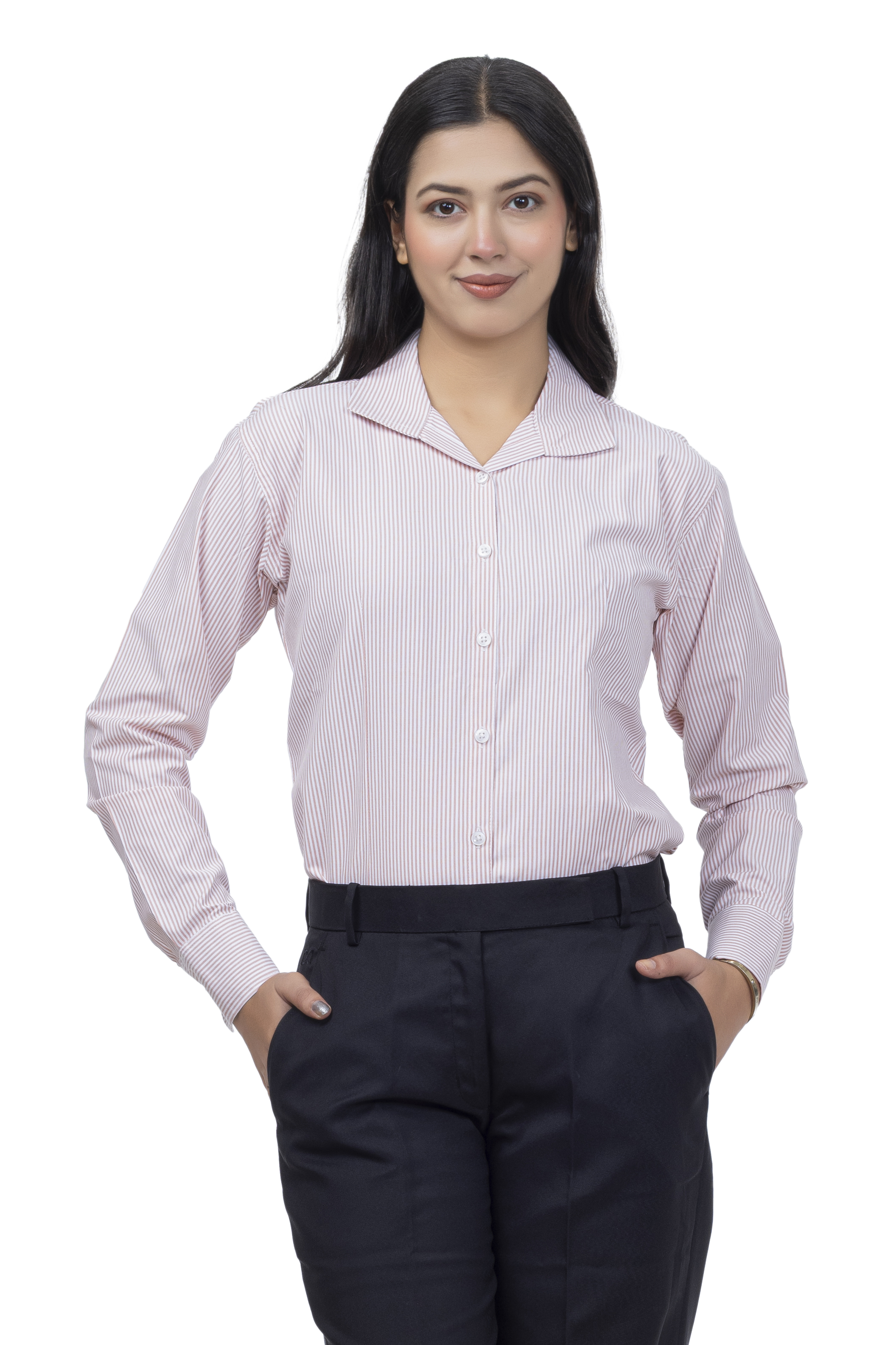 Drapes&Dream Women's Pink Striped Formal Cotton Shirt