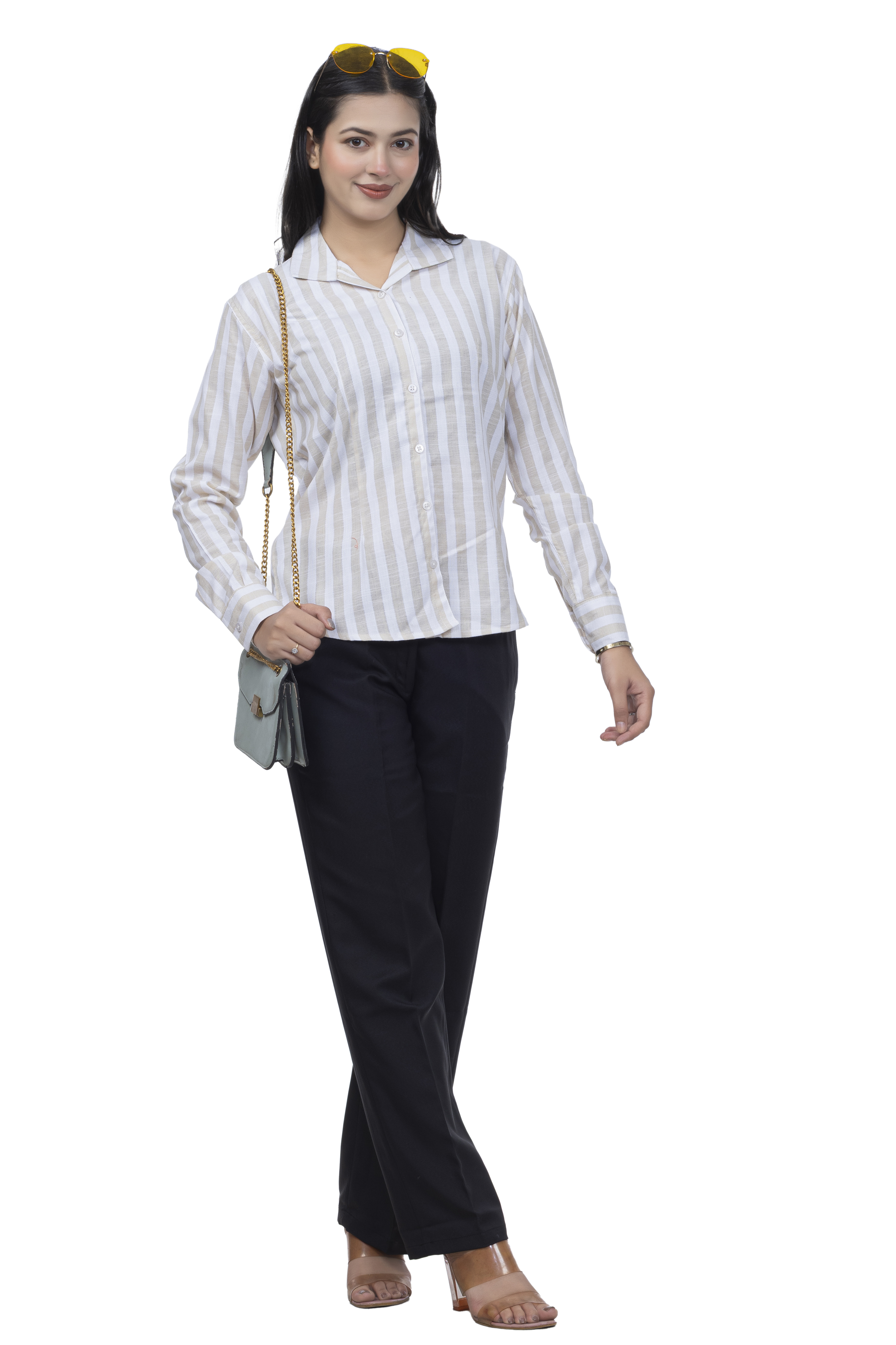 Drapes&Dream Women's Canyon Peach Striped Soft Slub Formal Shirt