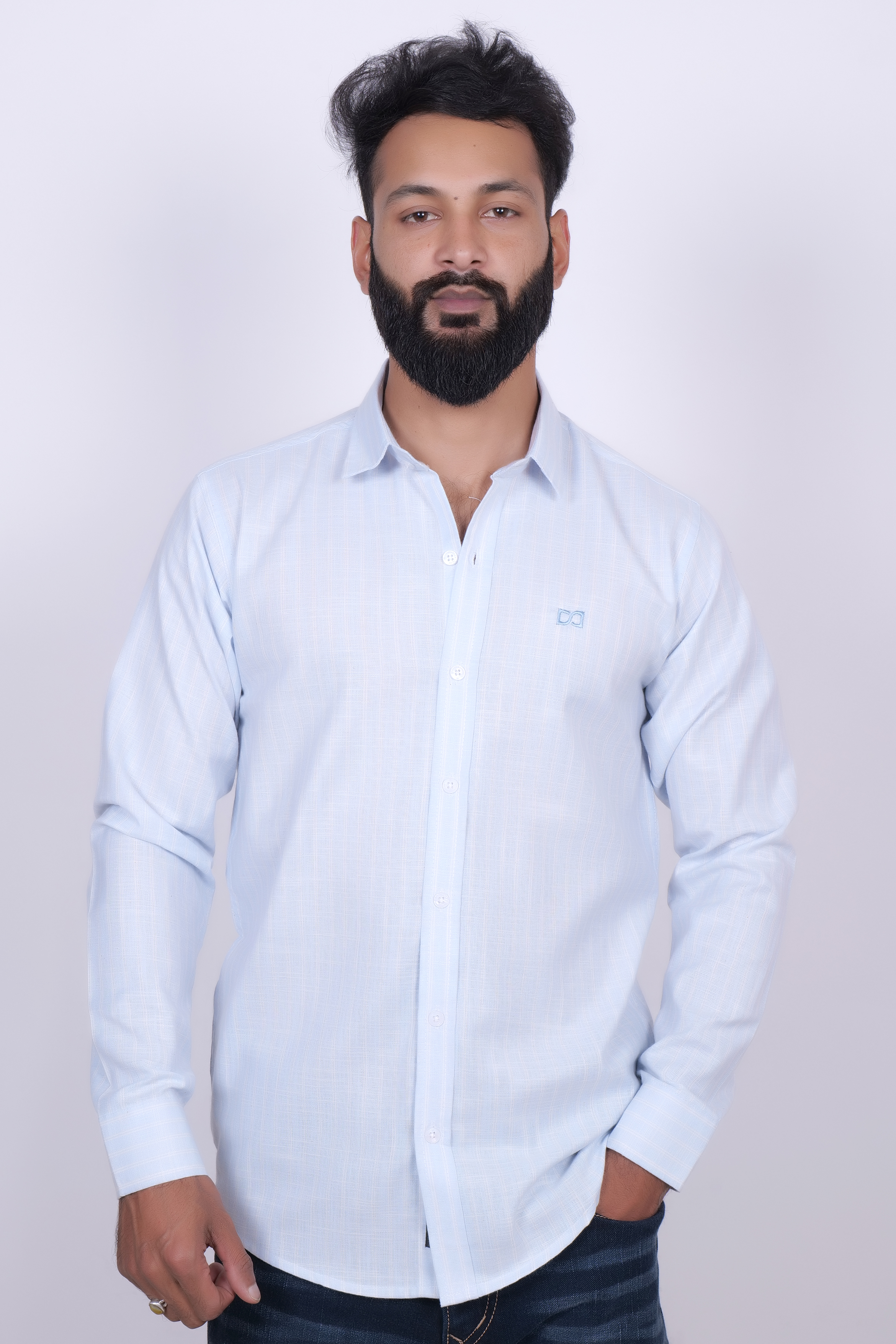 Drapes&Dream Sky Blue Striped Casual Men's Shirt