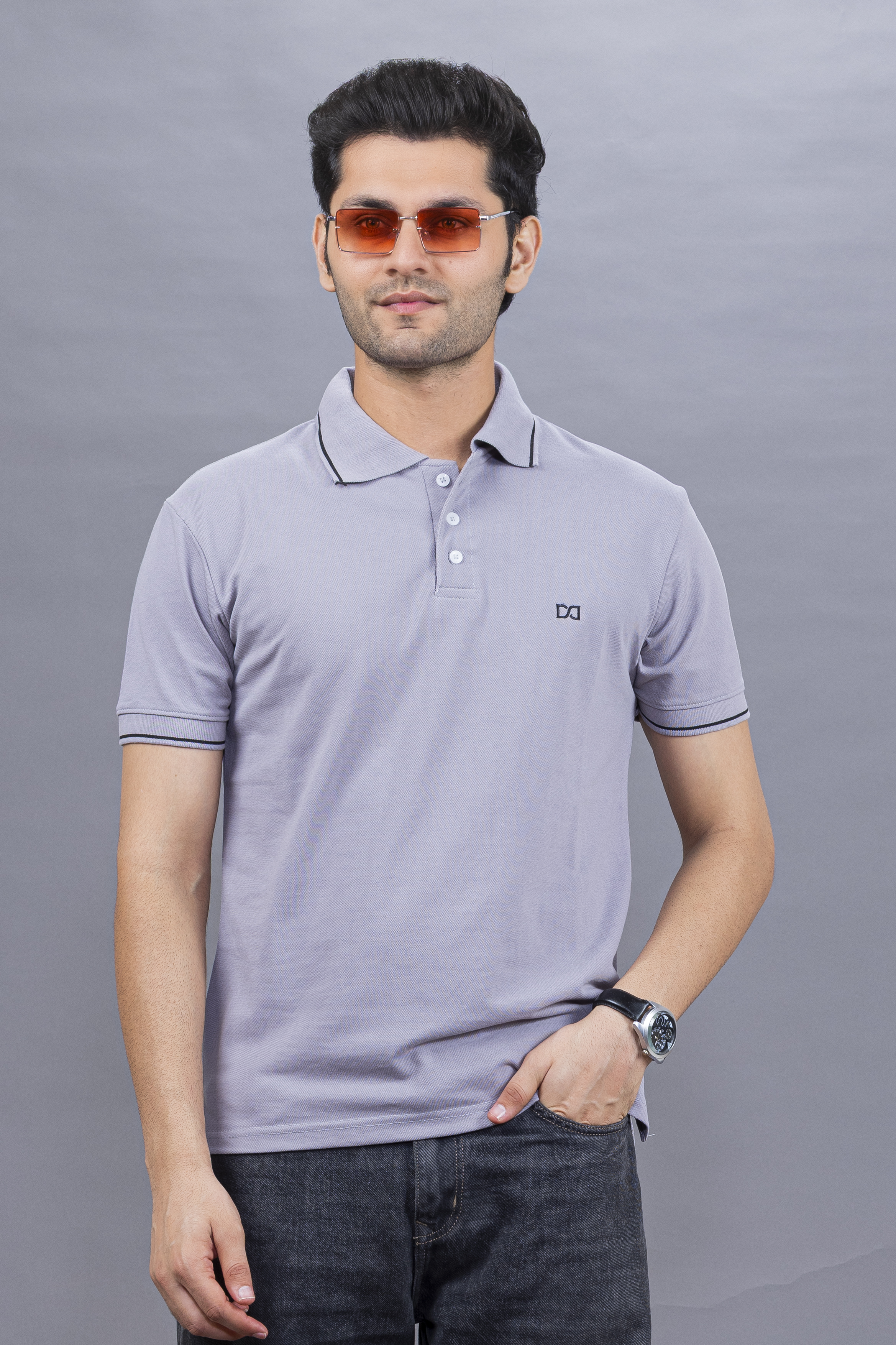 Drapes&Dream Men's Light Grey Polo T-Shirt - Regular Fit Half Sleeve