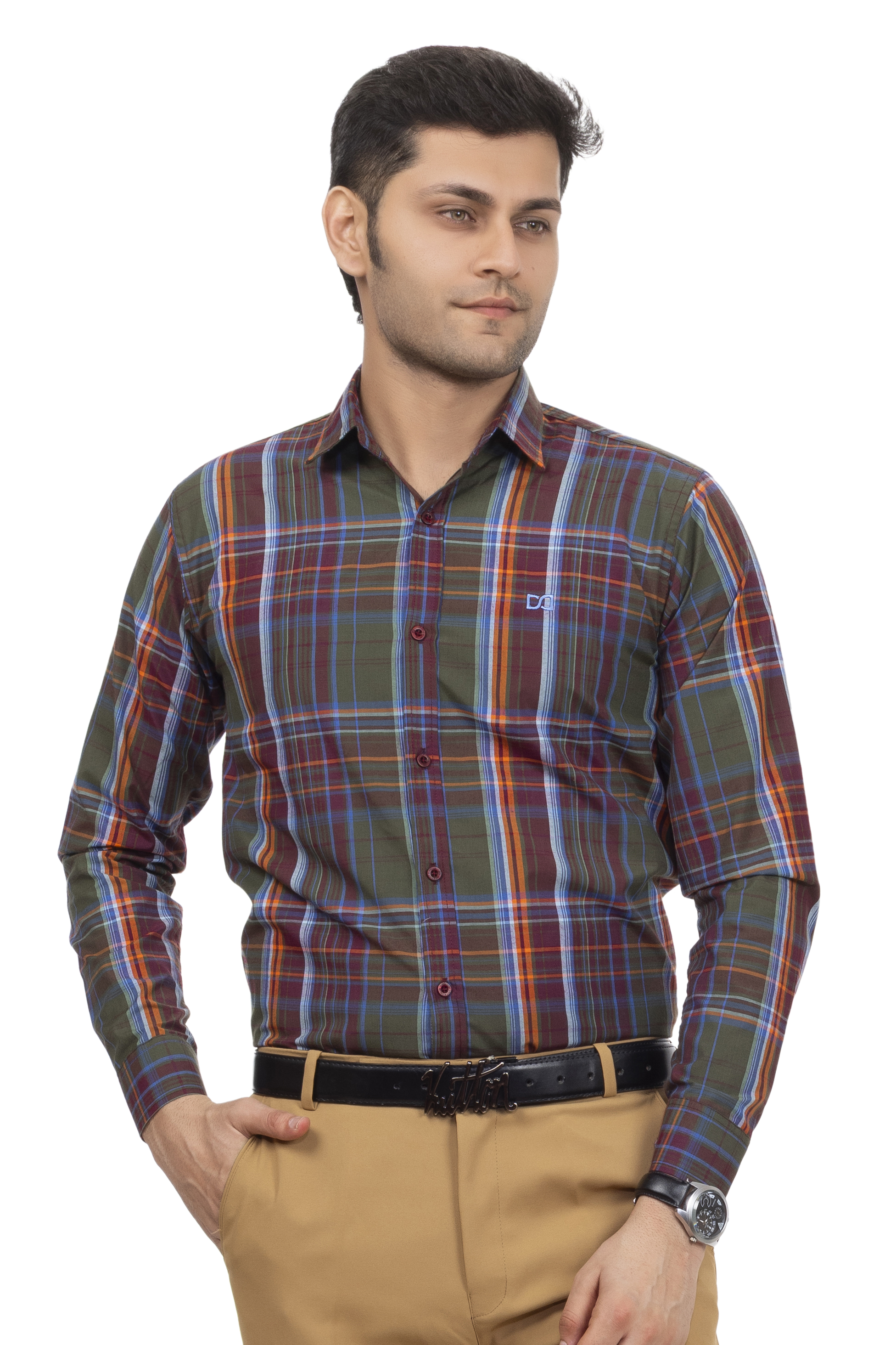 Drapes&Dream Green-Purple Check Casual Men's Shirt