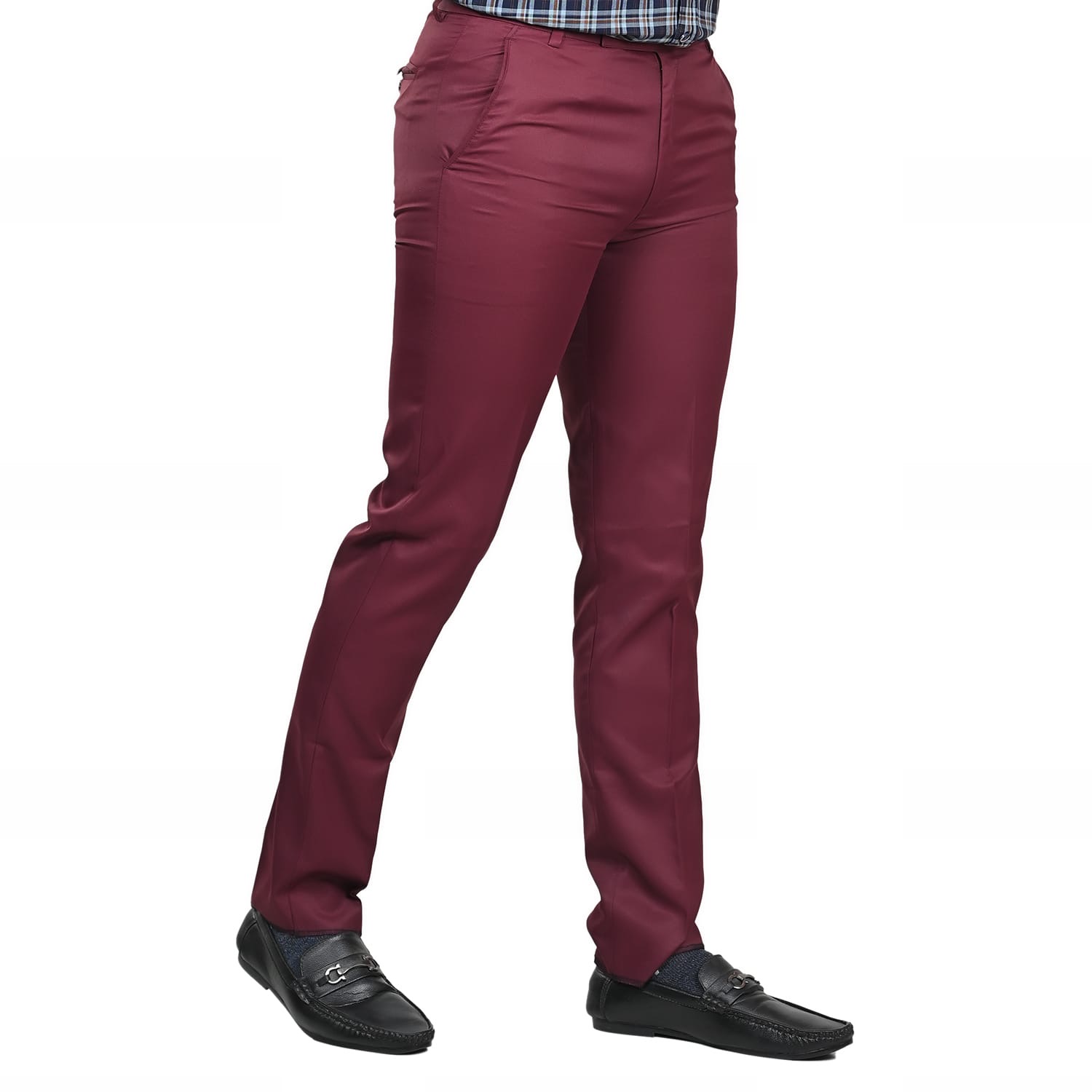 Drapes&Dream Maroon Knit Lycra Formal Straight Fit Men's Trouser